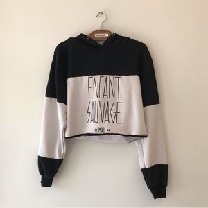 ENFANT SAUVAGE France black white hoodie crop long sleeve sweatshirt